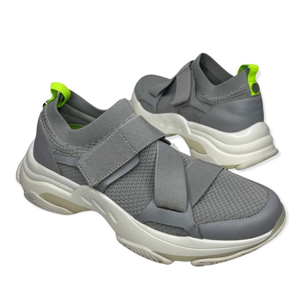 Steve Madden Meteorite Grey Off- White Mid-Top Fabric Knit Chunky Sneakers Sz 8